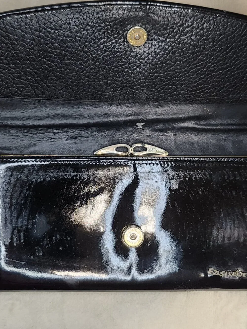 Vintage Esquire Black Patent Leather Clutch Wallet Snakeskin Trim